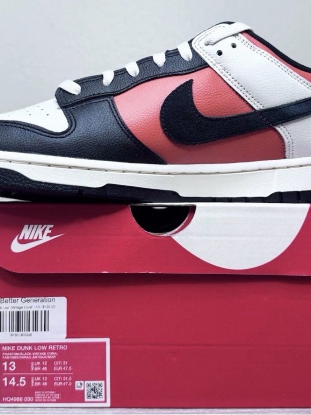 Size 13 - Nike Dunk Low Vintage Coral HQ4988-030 NEW DS - Picture 2 of 8